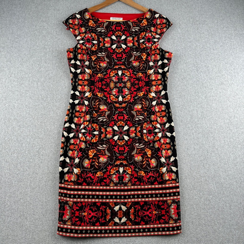 London Style Collection Dress Women 10 Multicolor Floral Printed Cap Sleeve